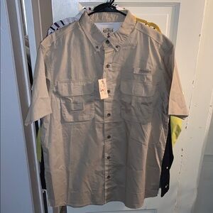 Mens Red head Tan Short Sleeve Shirt size L